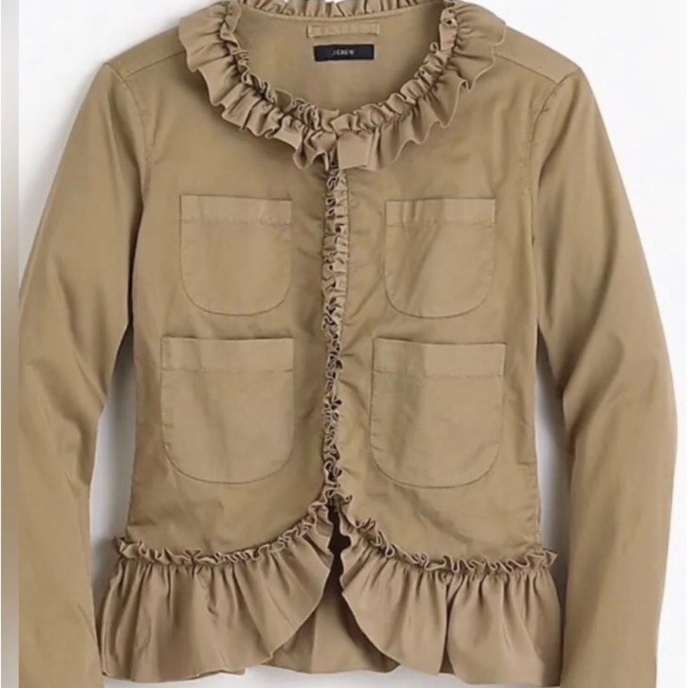 J CREW RUFFLE TRIM COAT- size 0